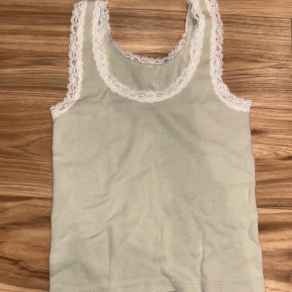 John Galt Women's Lace Trim Tank Top - Light Green